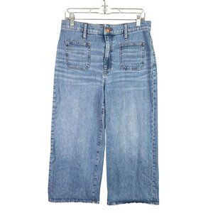 Womens Madewell Cropped Blue Denim Jeans Wide-Leg High Rise Cotton Blend Size 16